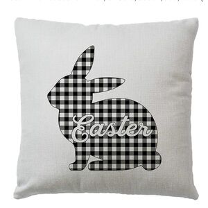 New EASTER Bunny Checkered Pillow Case Cover Buffalo Plaid Gingham Black Ivory